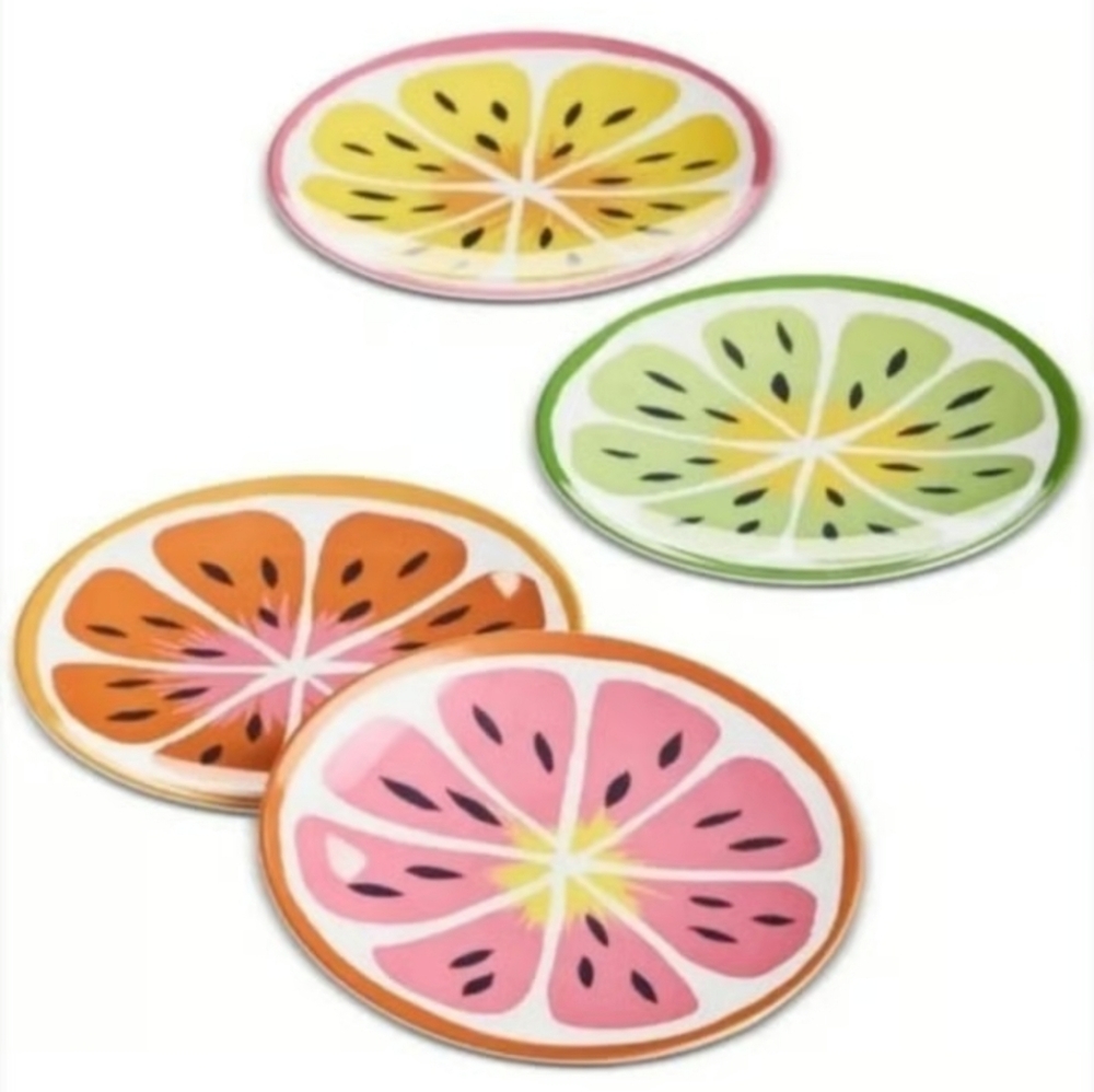 Martha Stewart 4-Piece Melamine Appetizer Plate‎ Set Citrus Motif